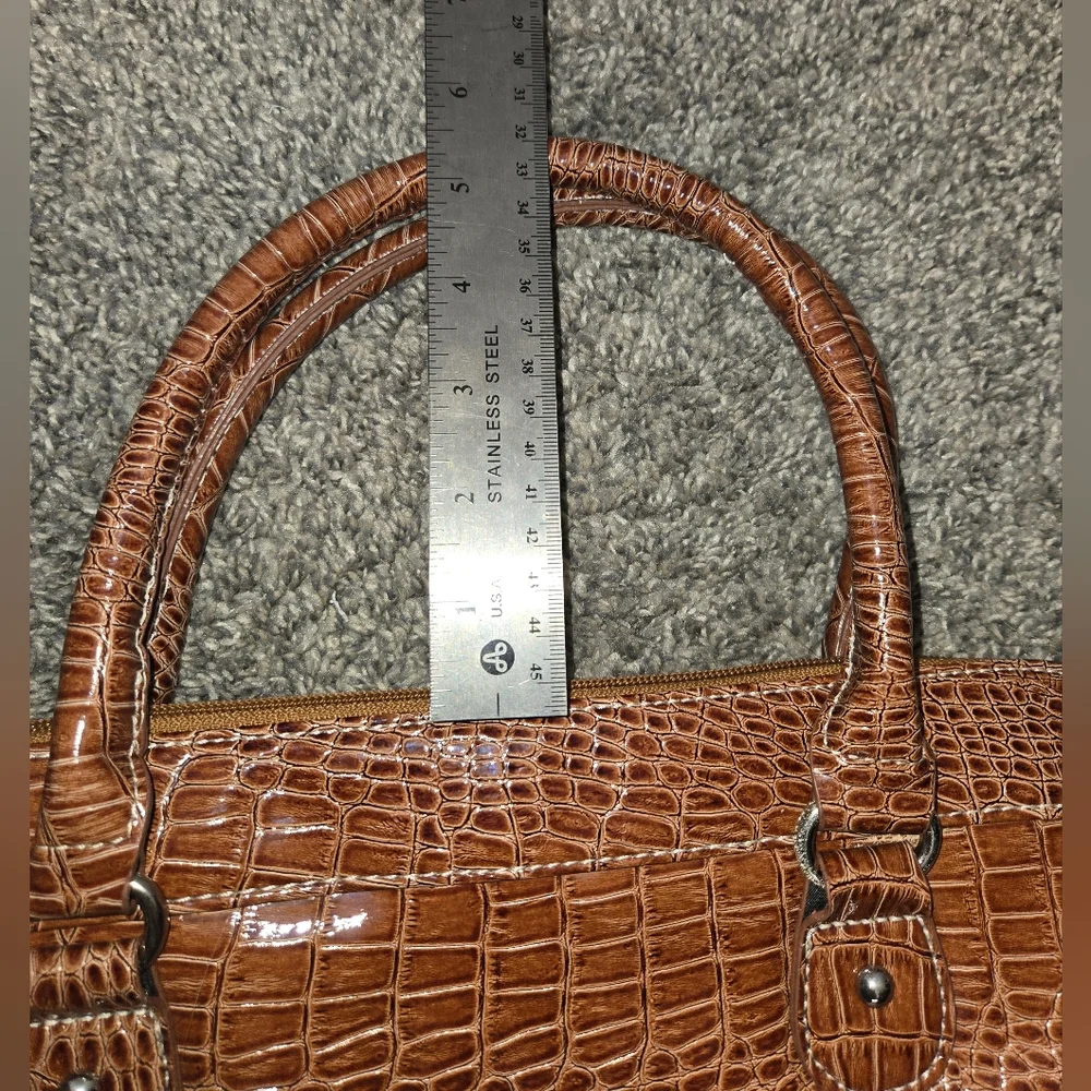 Brown Faux Crocodile 3 Piece Set, Purse/laptop Bag, Like New